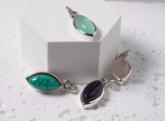 Sterling Silver Drop Shaped Natural Oval Stone Pendant