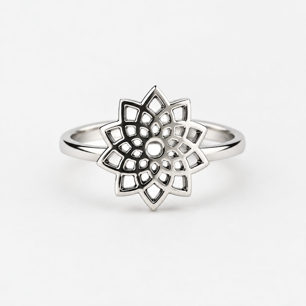 Sterling Silver Flower Mandala Ring Jewellery