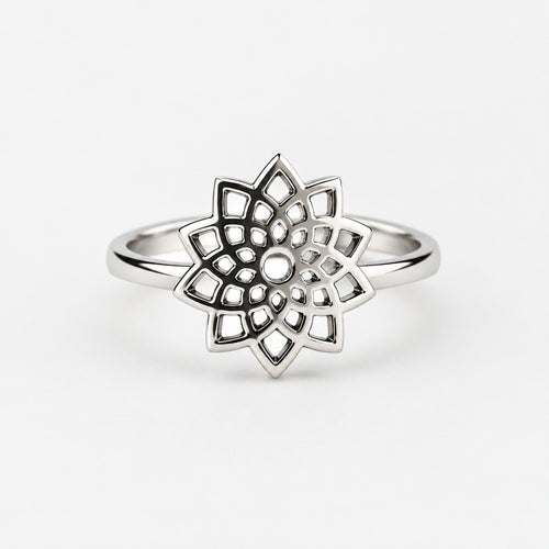 Sterling Silver Flower Mandala Ring Jewellery