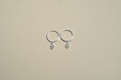 925 Sterling Silver Huggie Earrings with Star Charm
