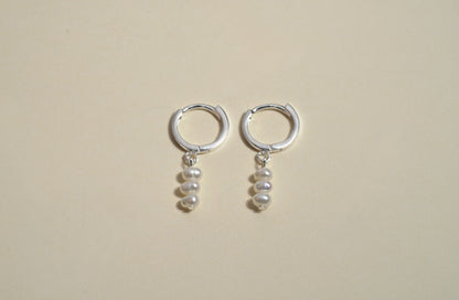 Sterling Silver Huggies with Pearl