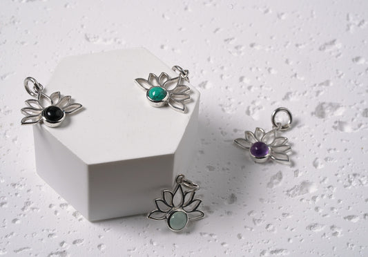 Sterling Silver Lotus Pendant with Natural Precious Stones
