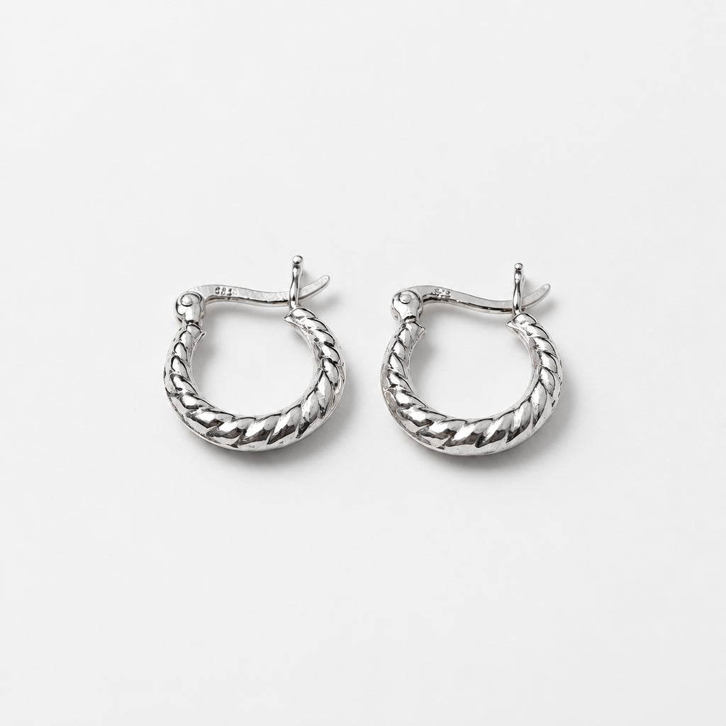Sterling Silver Mini Textured Huggie Hoop Earrings