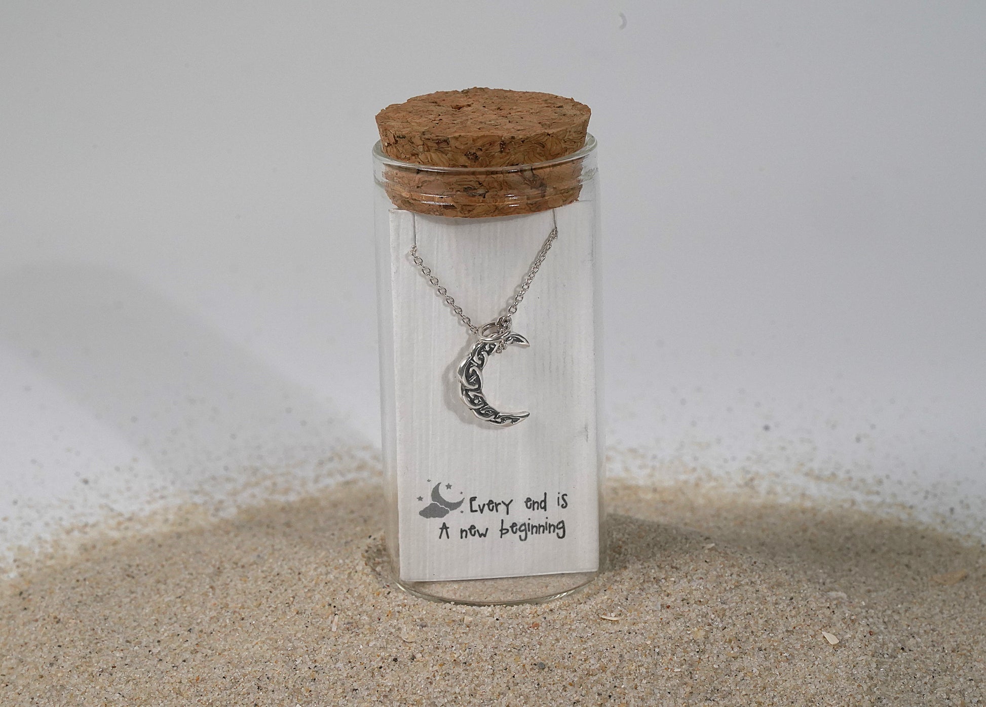 Sterling silver moon necklace in a bottle
