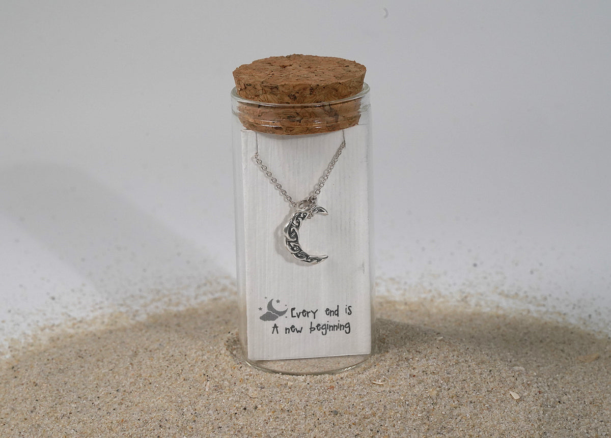 Sterling silver moon necklace in a bottle