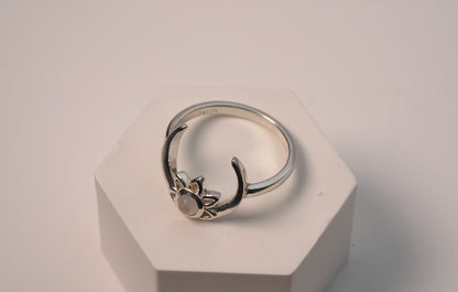 Sterling Silver Moon with Lotus Moonstone Ring