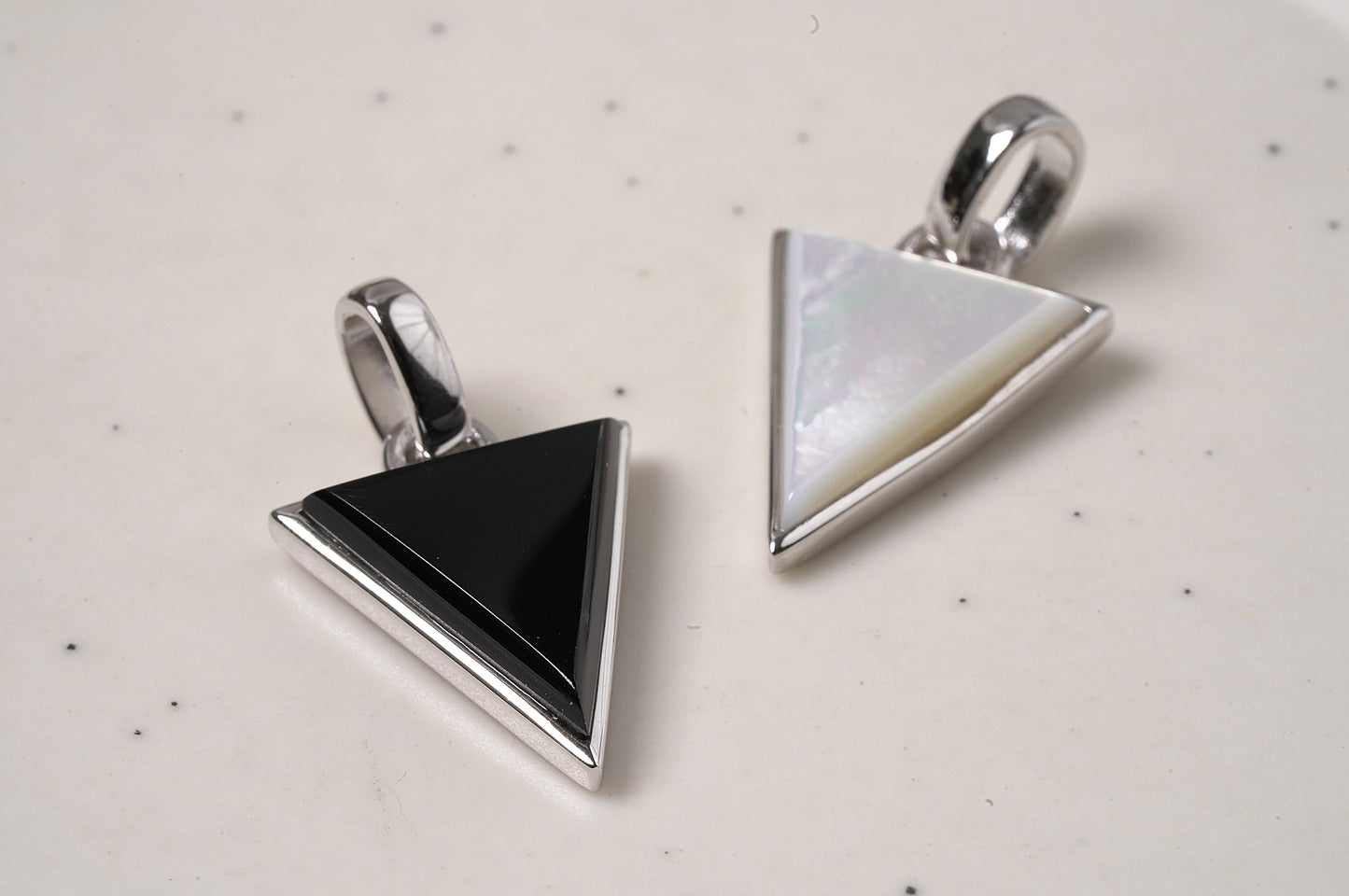 Sterling Silver Mother of Pearl Triangle Pendant Black and White