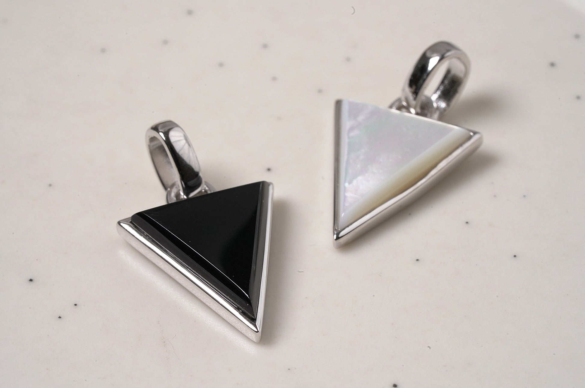 Sterling Silver Mother of Pearl Triangle Pendant Black and White