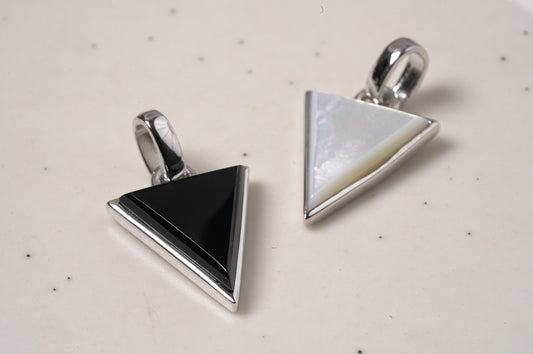 Sterling Silver Mother of Pearl Triangle Pendant Black and White