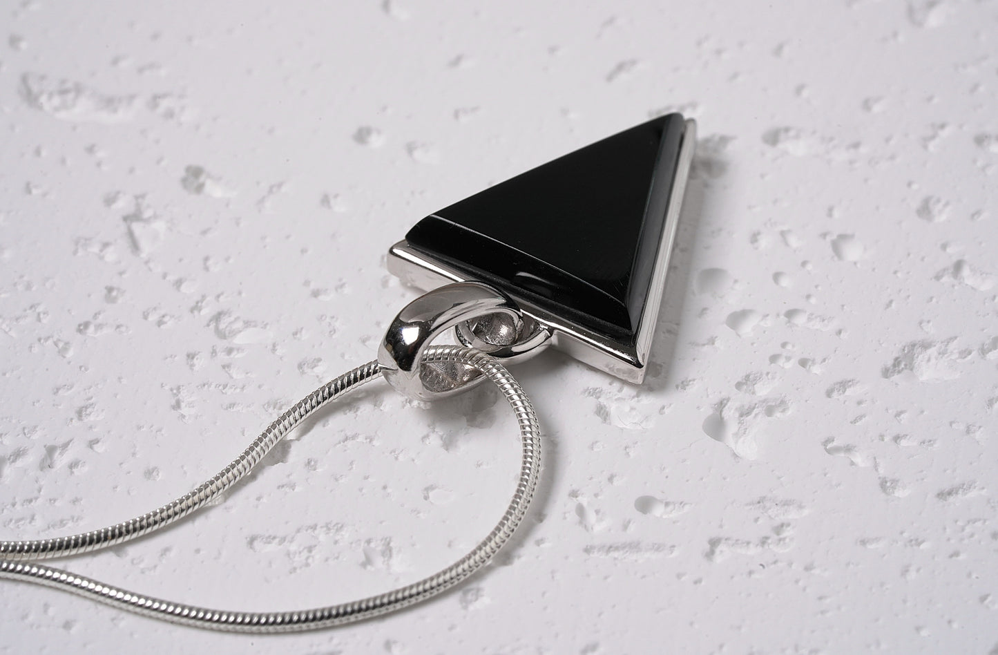 Sterling Silver Mother of Pearl Triangle Pendant Black on Chain Necklace