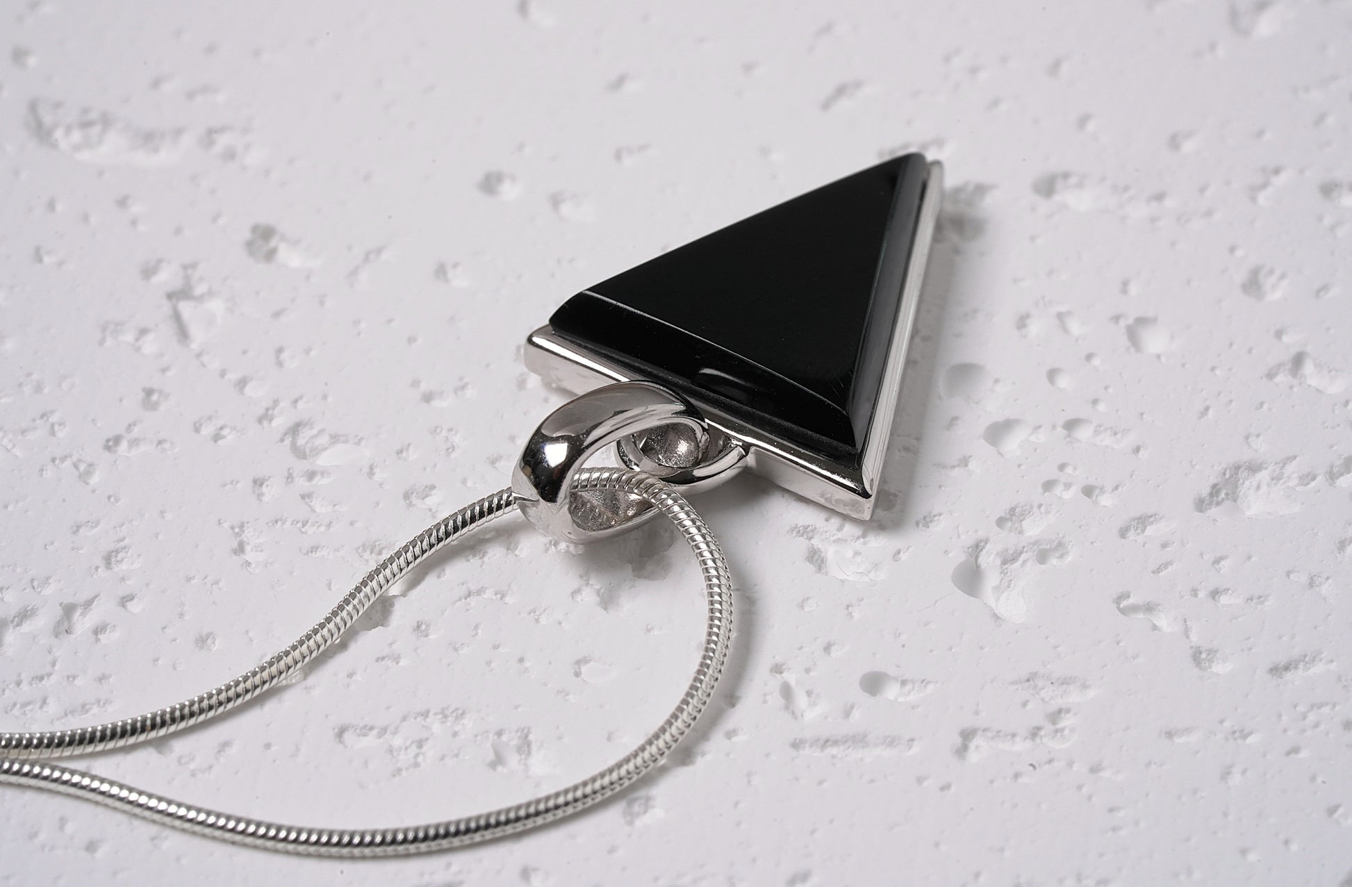 Sterling Silver Mother of Pearl Triangle Pendant Black on Chain Necklace
