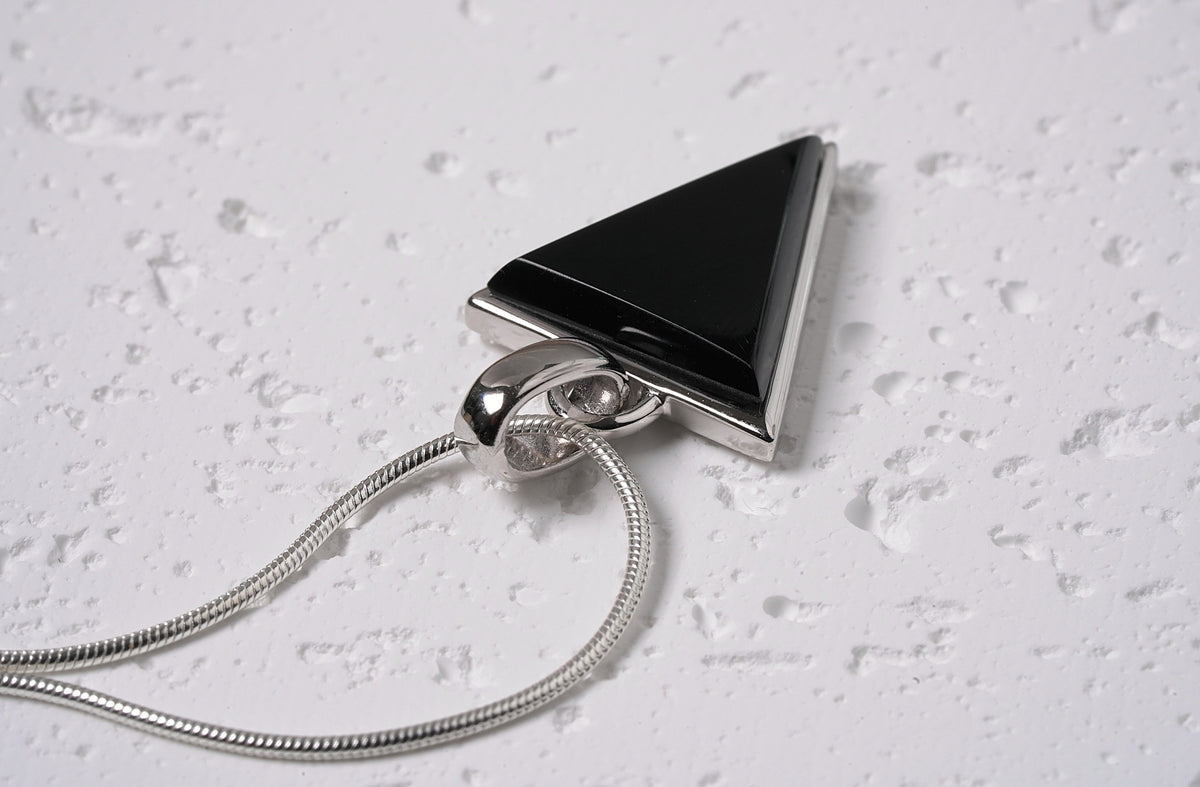 Sterling Silver Mother of Pearl Triangle Pendant Black on Chain Necklace