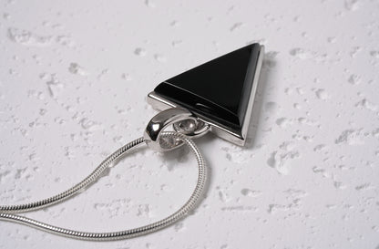 Sterling Silver Mother of Pearl Triangle Pendant Black on Chain Necklace