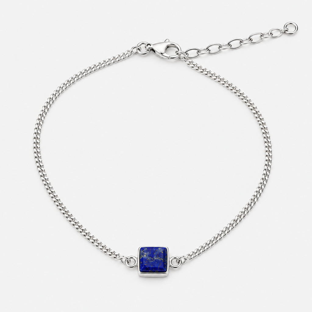 Sterling Silver Natural Blue Lapis Stone Bracelet