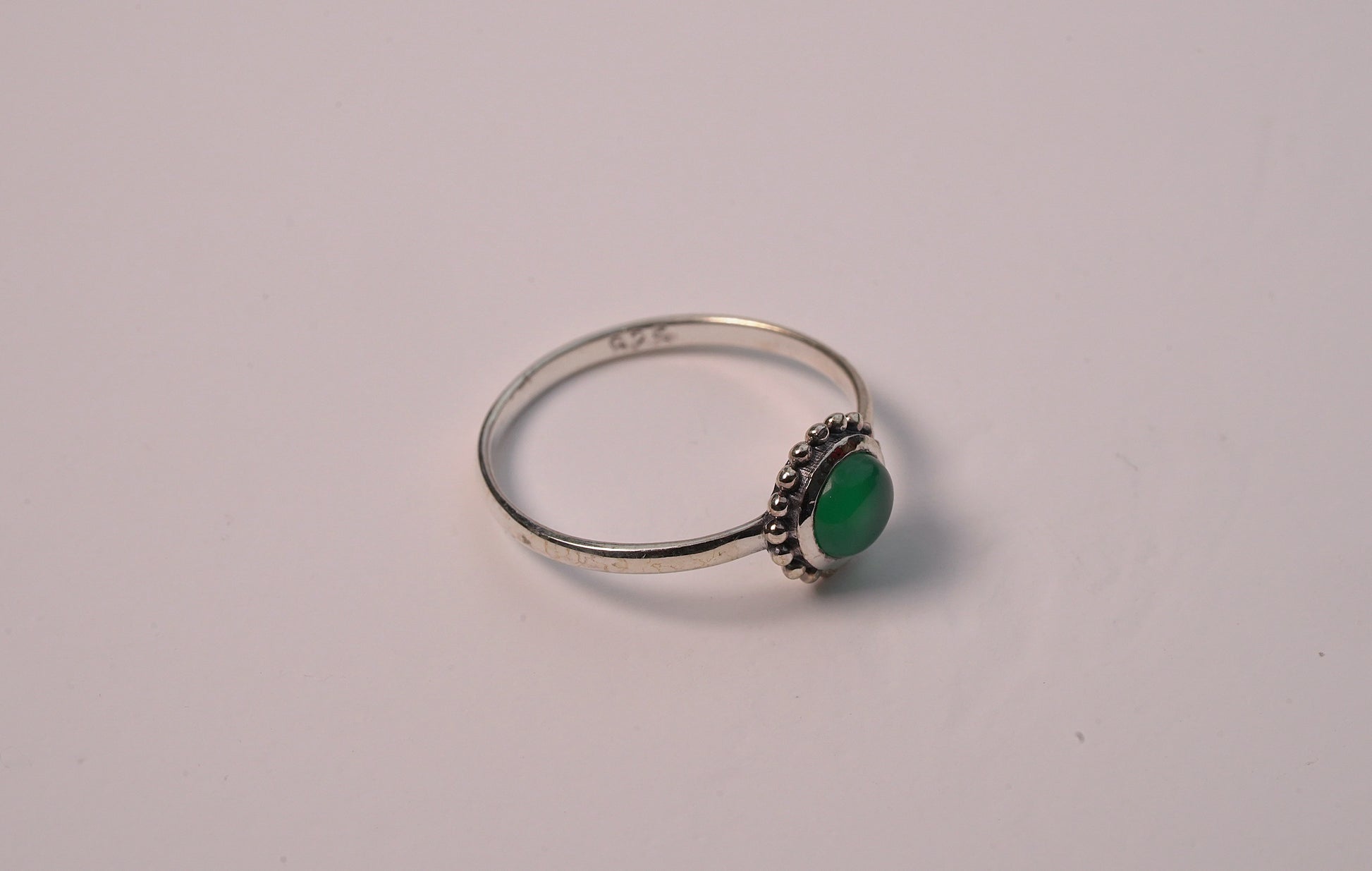 Sterling Silver Petite Jade Ring with Circle Green Stone