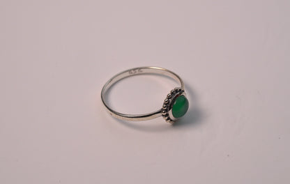 Sterling Silver Petite Jade Ring with Circle Green Stone