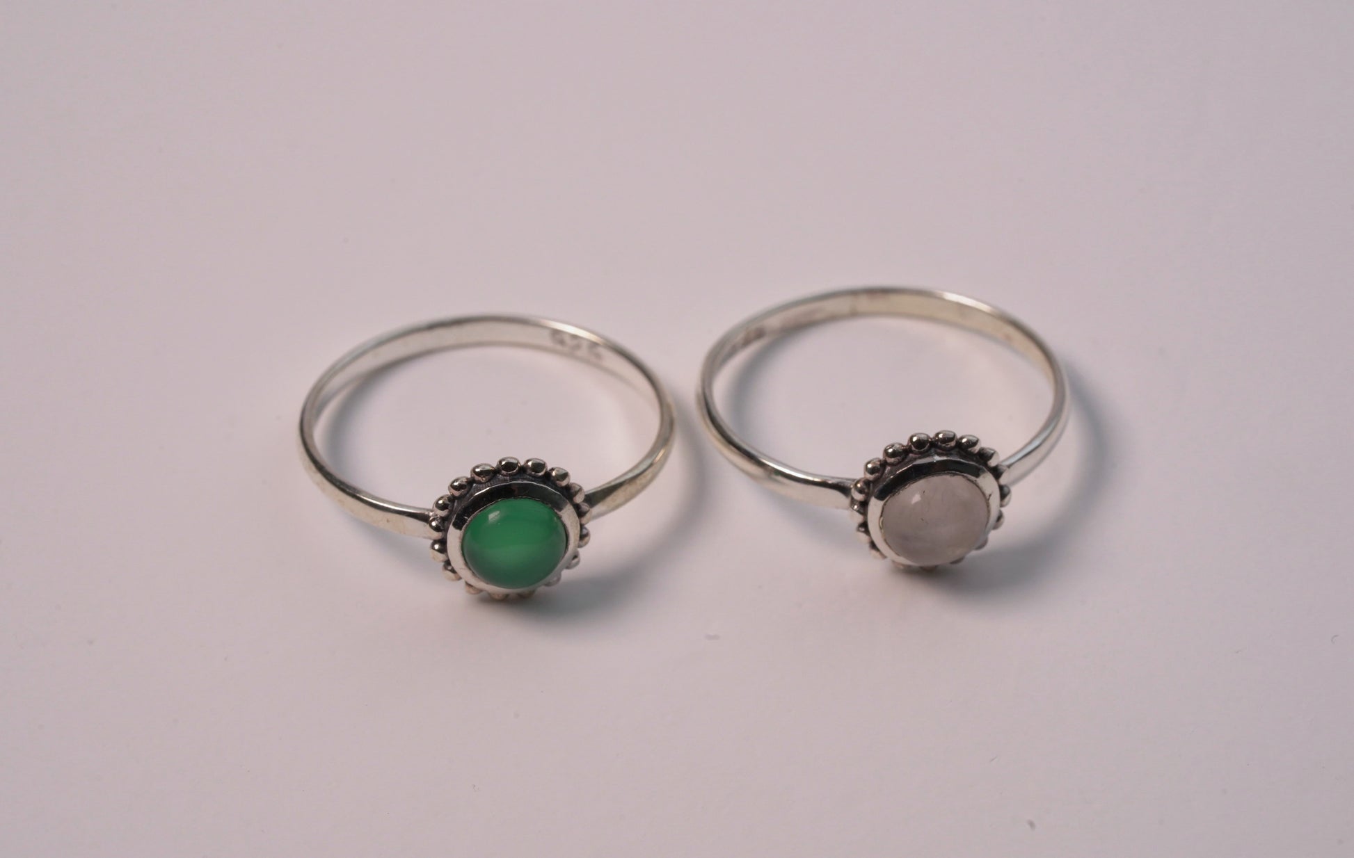 Sterling Silver Petite Jade Ring with Circle Green and Pink Stone