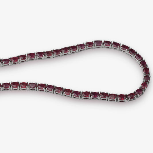 Sterling Silver Tennis Necklace set with Heated Natural Ruby