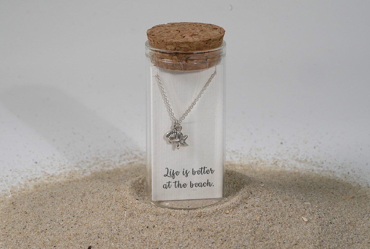 Sterling Silver Shell & Starfish Pendant Necklace
