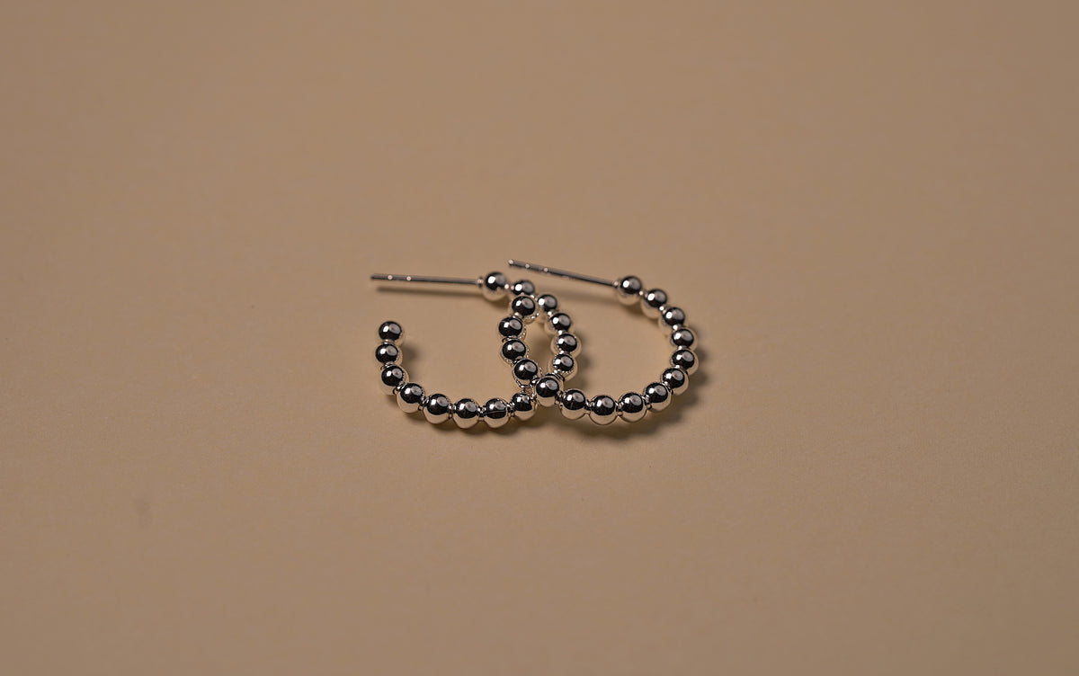 Sterling Silver Small Hoop Earrings with Silver Ball Design