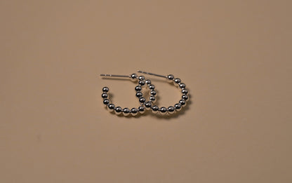 Sterling Silver Small Hoop Earrings with Silver Ball Design