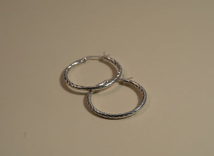Silver Striped Hoop Earing - Griha Threads & Treasure