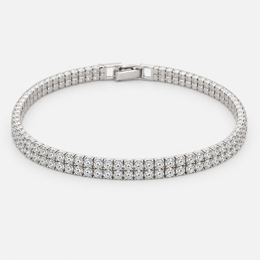 Sterling Silver Tennis Bracelet Double Layered