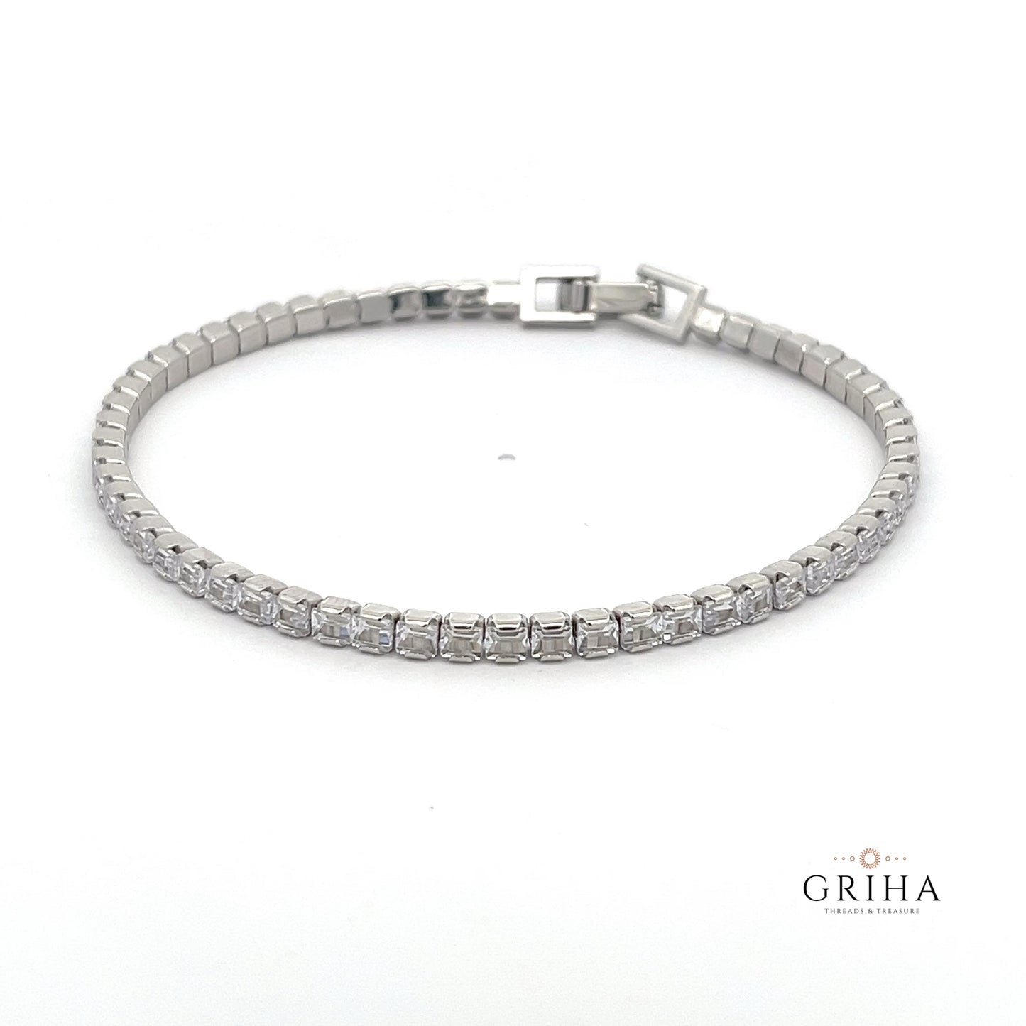 Sterling Silver Tennis Bracelet with Princess Cut Cubic Zirconia Stones