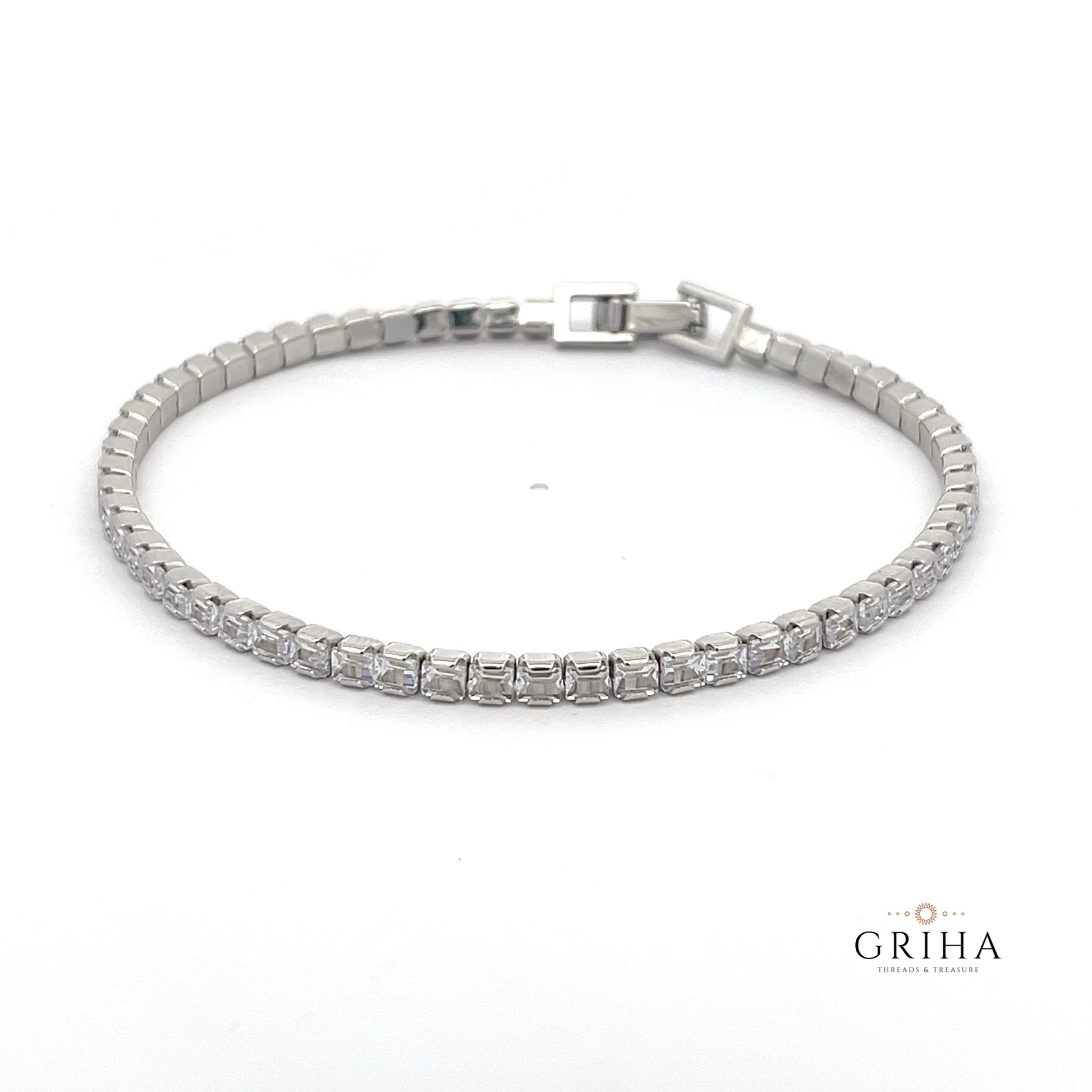 Sterling Silver Tennis Bracelet with Princess Cut Cubic Zirconia Stones
