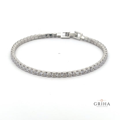 Sterling Silver Tennis Bracelet with Princess Cut Cubic Zirconia Stones
