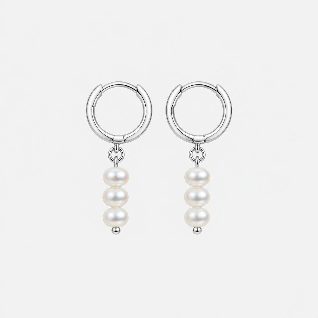 Sterling Silver Huggies with Pearl