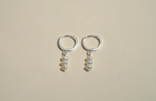 Sterling Silver Huggies with Pearl