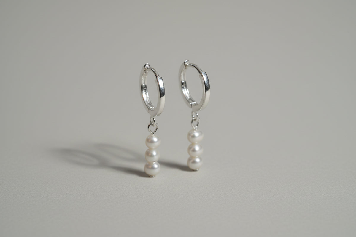 Sterling Silver Huggies with Mother of Pearl