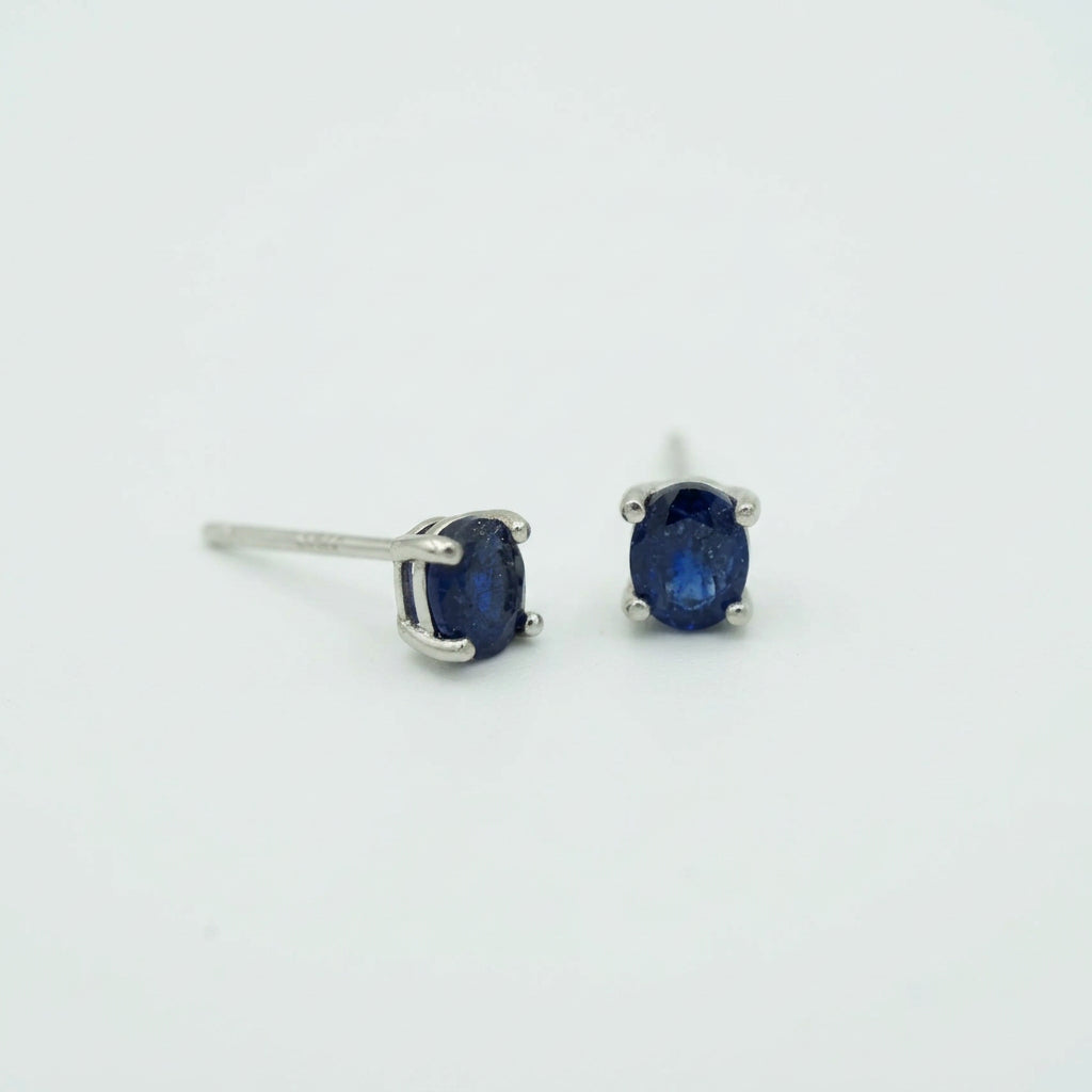 Sterling Silver Sapphire Stud Earrings – Round Gemstone