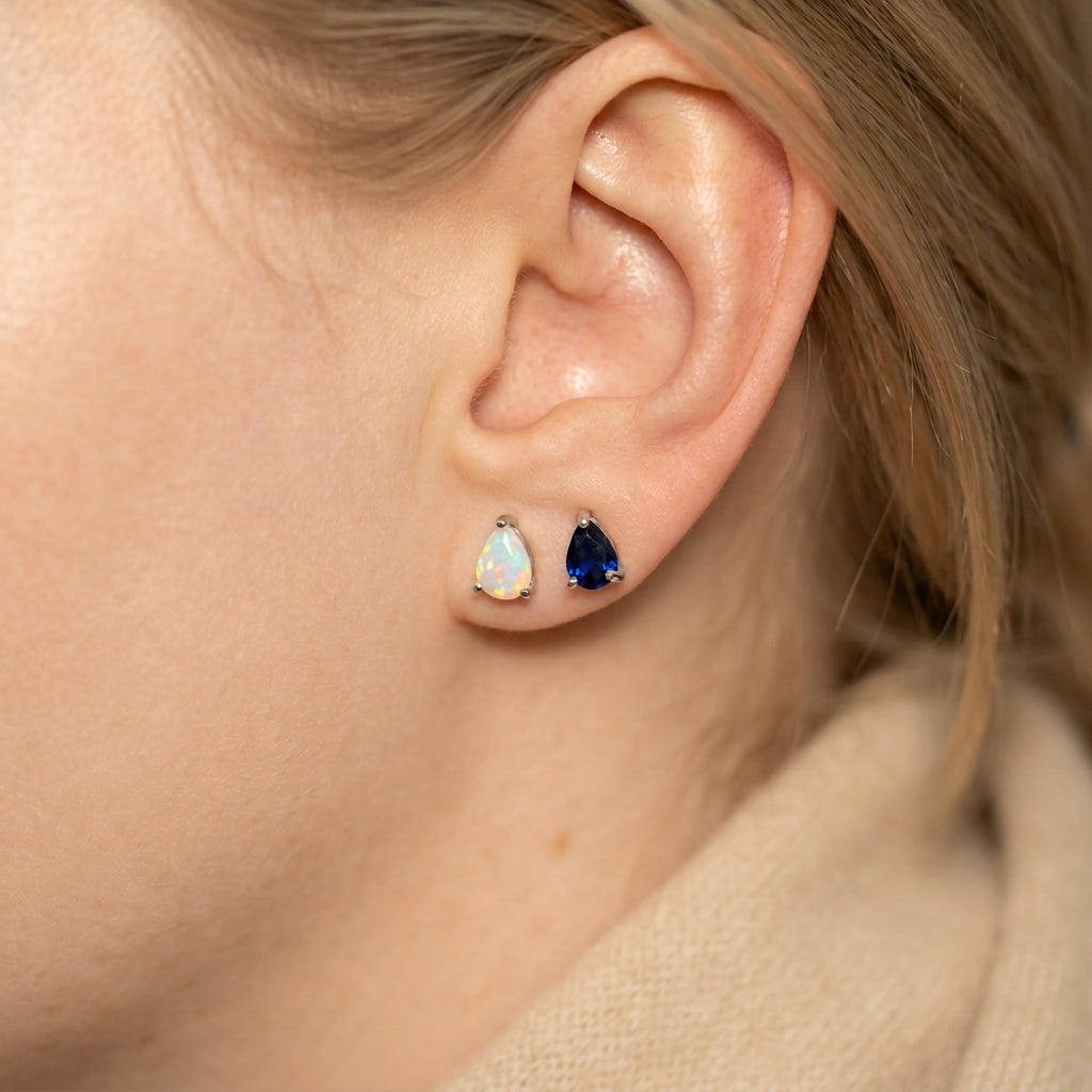 Natural Gemstone Stud Earrings Opal and Sapphire