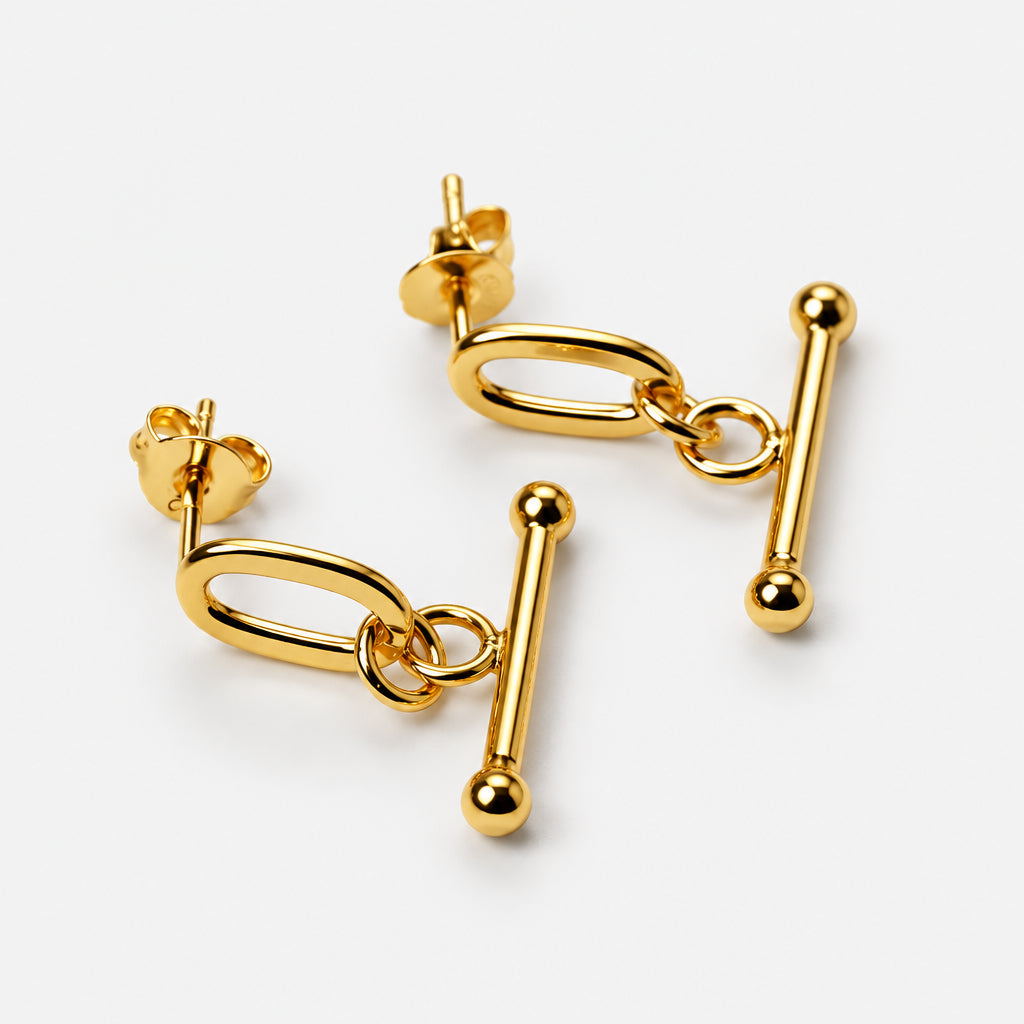 925 T-Bar Style Earrings Sterling Silver and Gold Plated