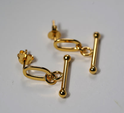 925 T-Bar Style Earrings Sterling Silver and Gold Plated