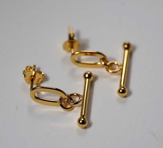 925 T-Bar Style Earrings Sterling Silver and Gold Plated