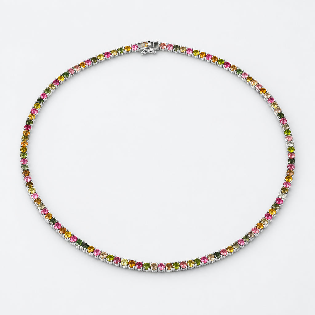 Multi colour tourmaline gemstone set on beautiful sterling silver.