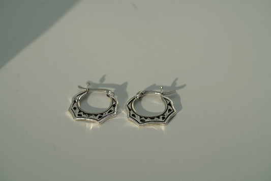 Tribal Inspired Silver Hoop Earrings - Griha Threads & Treasure