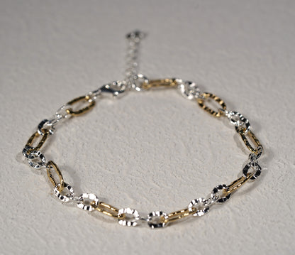 Two Tone 925 Sterling Silver and Gold Plated Chain Bracelet