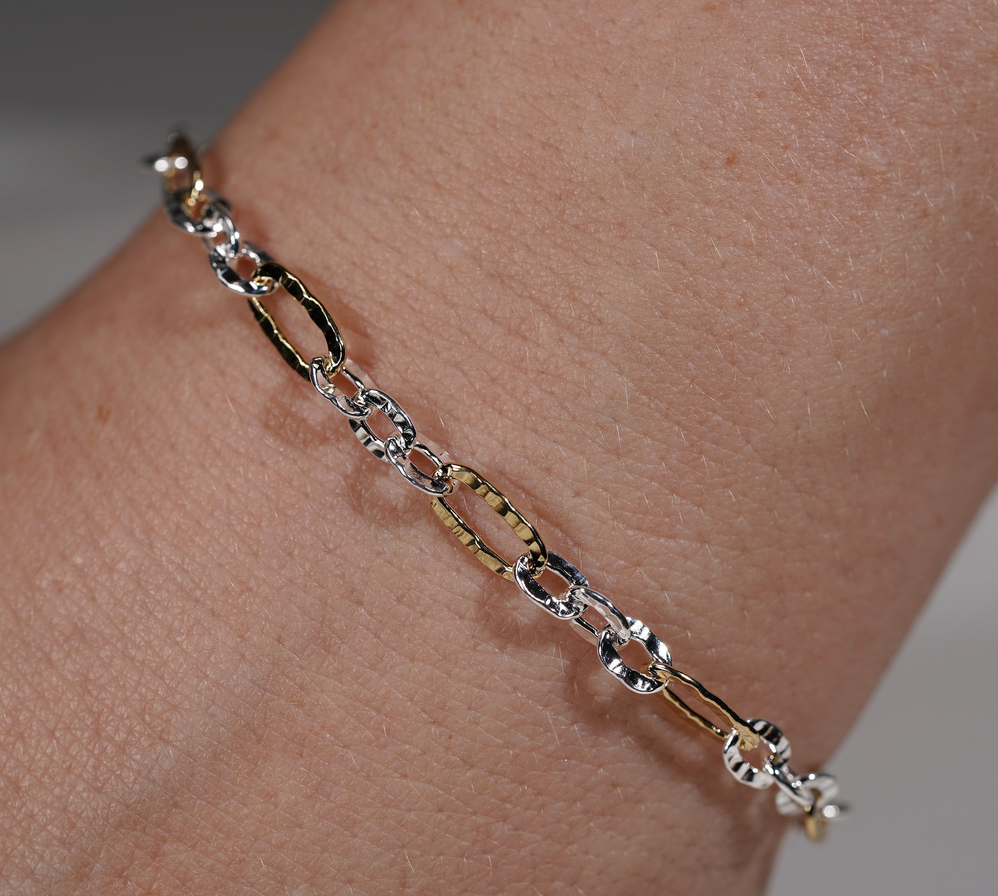 Two Tone 925 Sterling Silver and Gold Plated Chain Bracelet