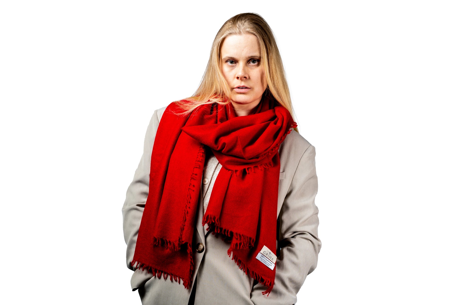 Vibrant Red Cashmere Shawl Scarf GRIHA