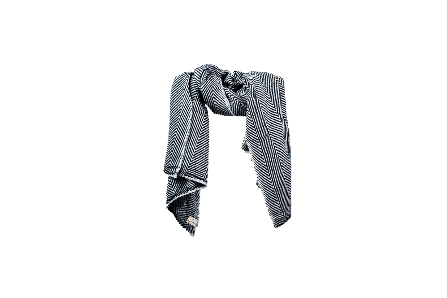 Black and white patterned scarf on a white background