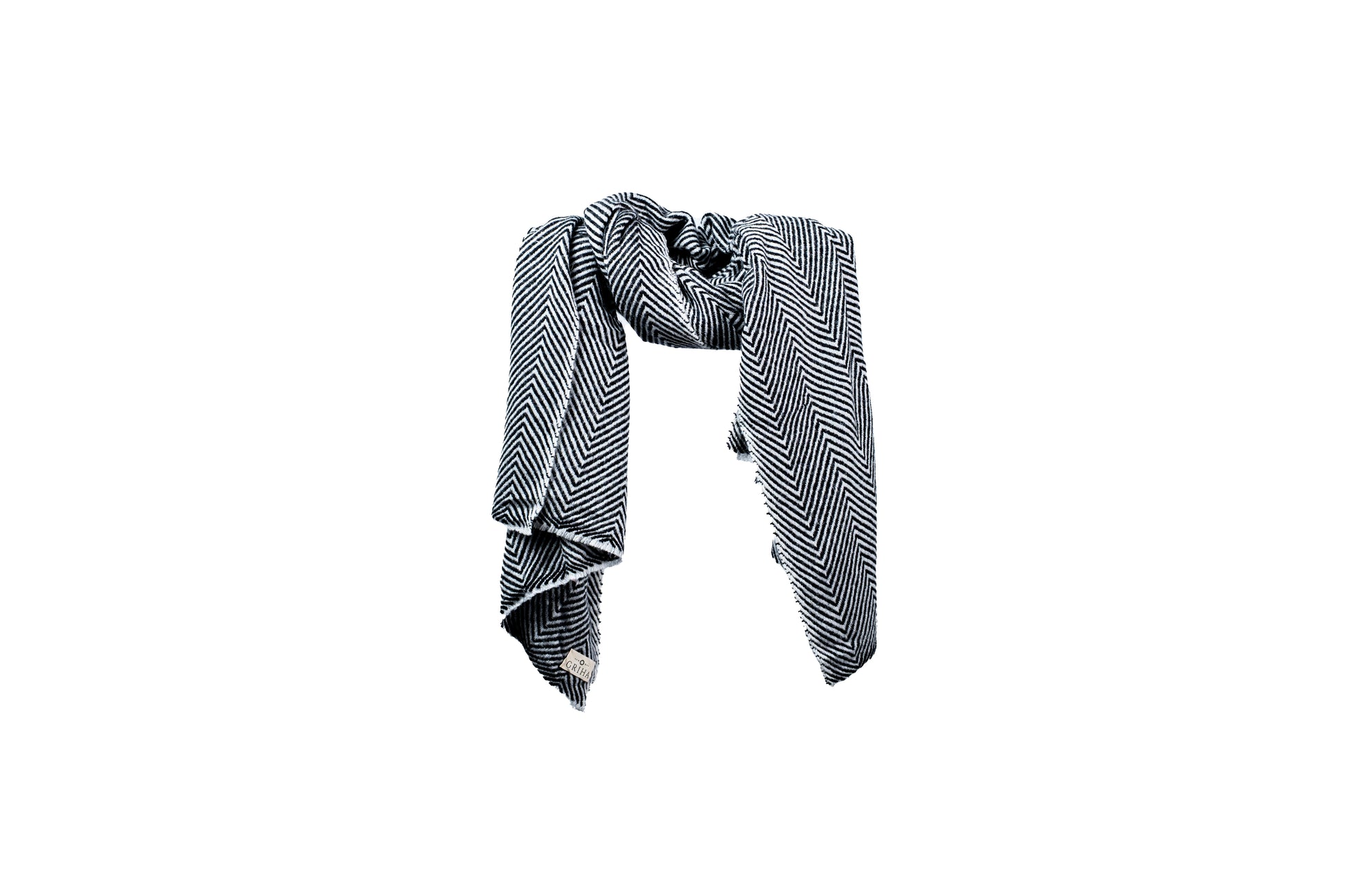 Black and white patterned scarf on a white background