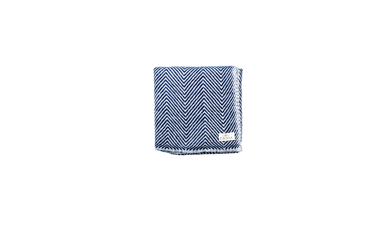 White and Navy Blue Handmade Pashmina Shawl GRIHA