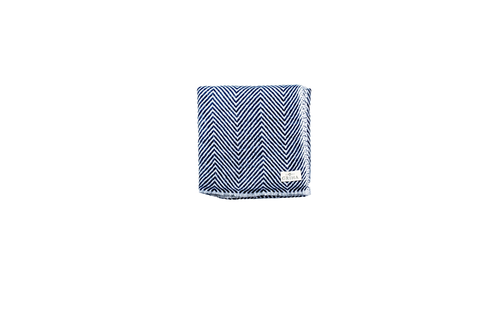 White and Navy Blue Handmade Pashmina Shawl GRIHA