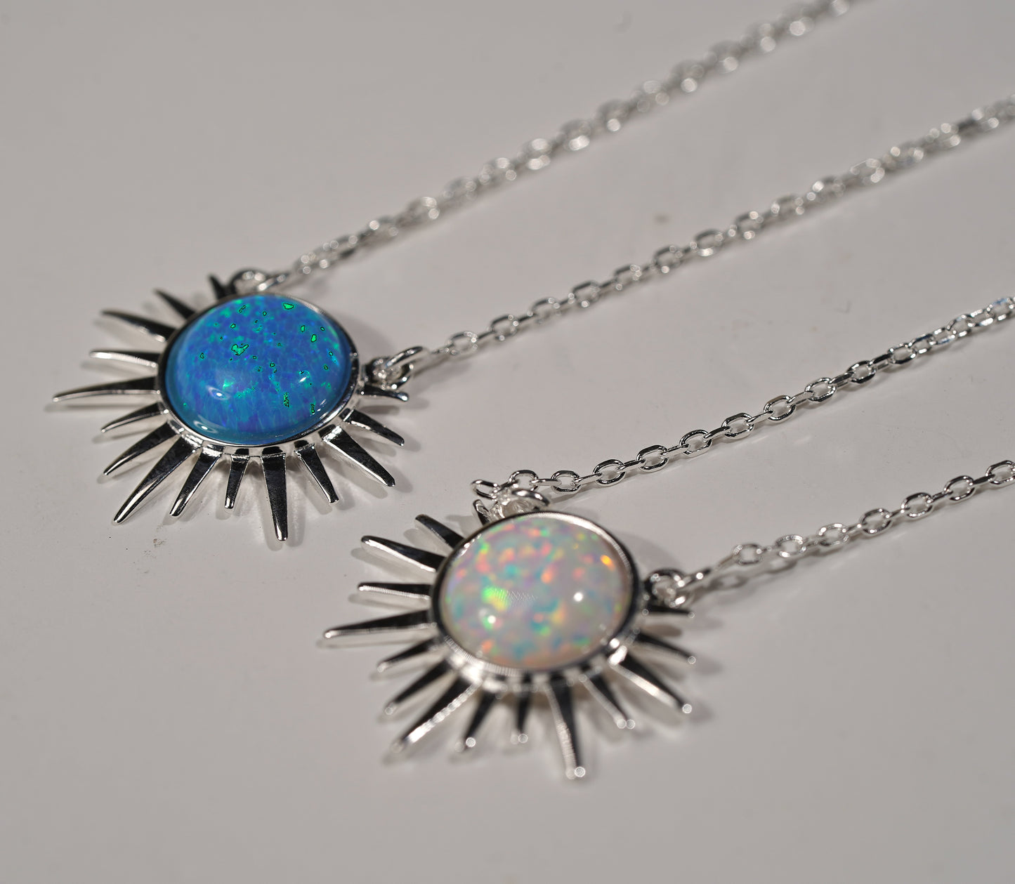 925 Sterling Silver Sunburst Necklace with Blue and White Opal - Griha Threads & Treasure