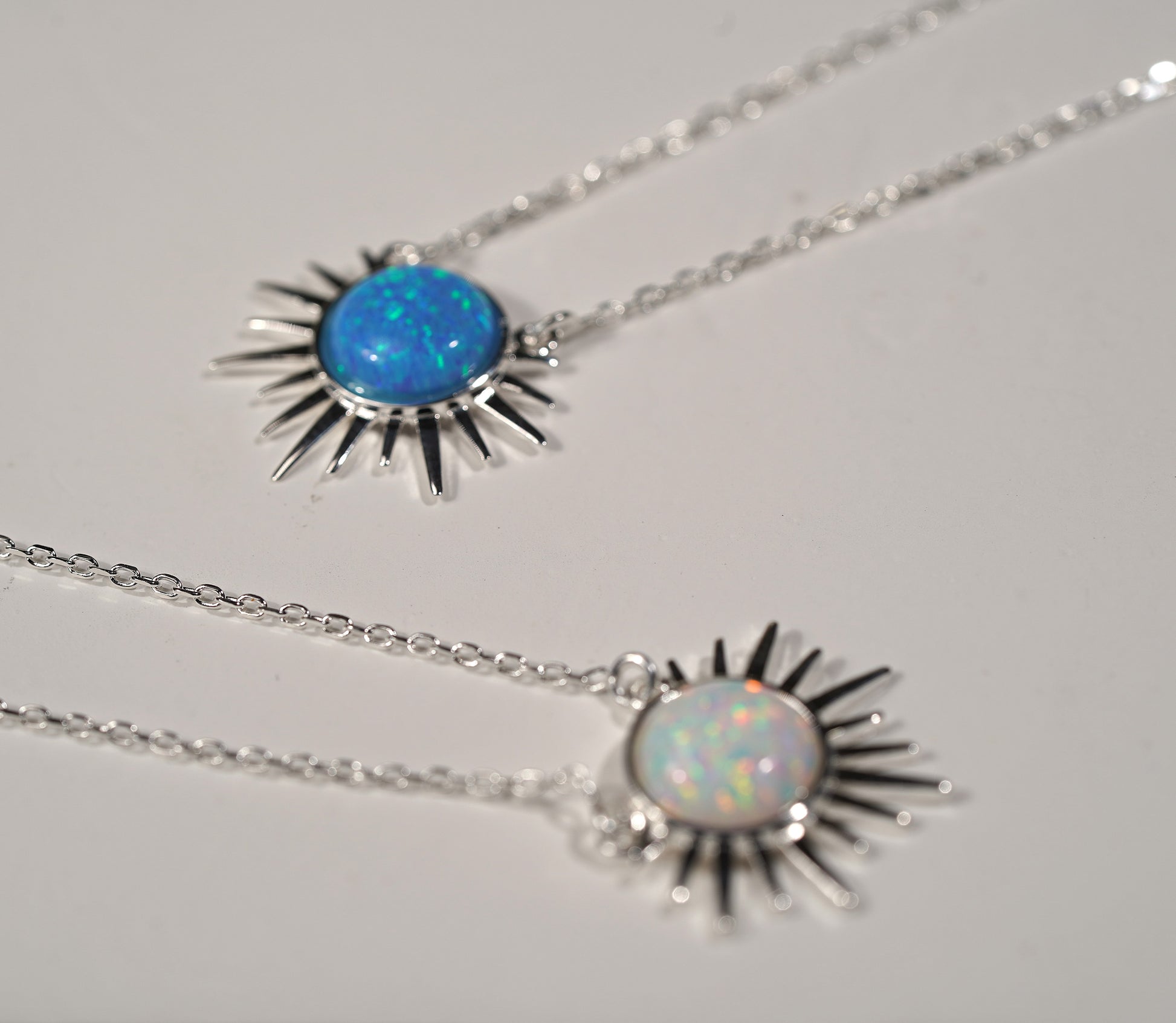 925 Sterling Silver Sunburst Necklace with Blue and White Opal - Griha Threads & Treasure