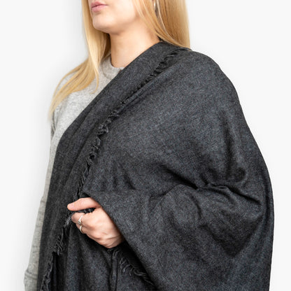 Charcoal Pure Yak Wool Shawl close-up, cashmere-soft weave